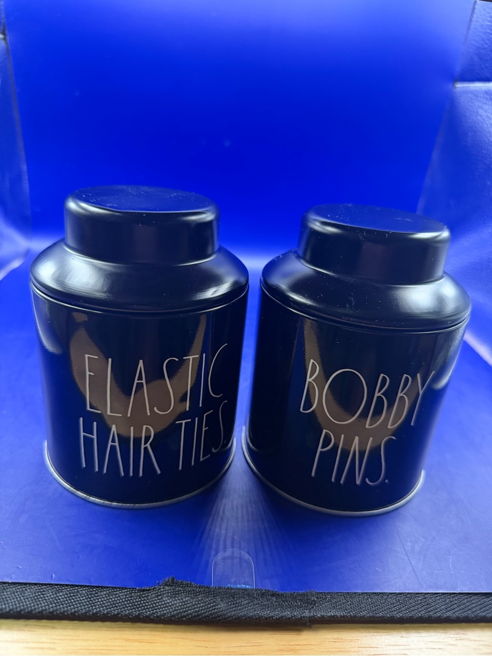 Rae Dunn Metal Storage Canister Set - Elastic Hair Ties & Bobby Pins